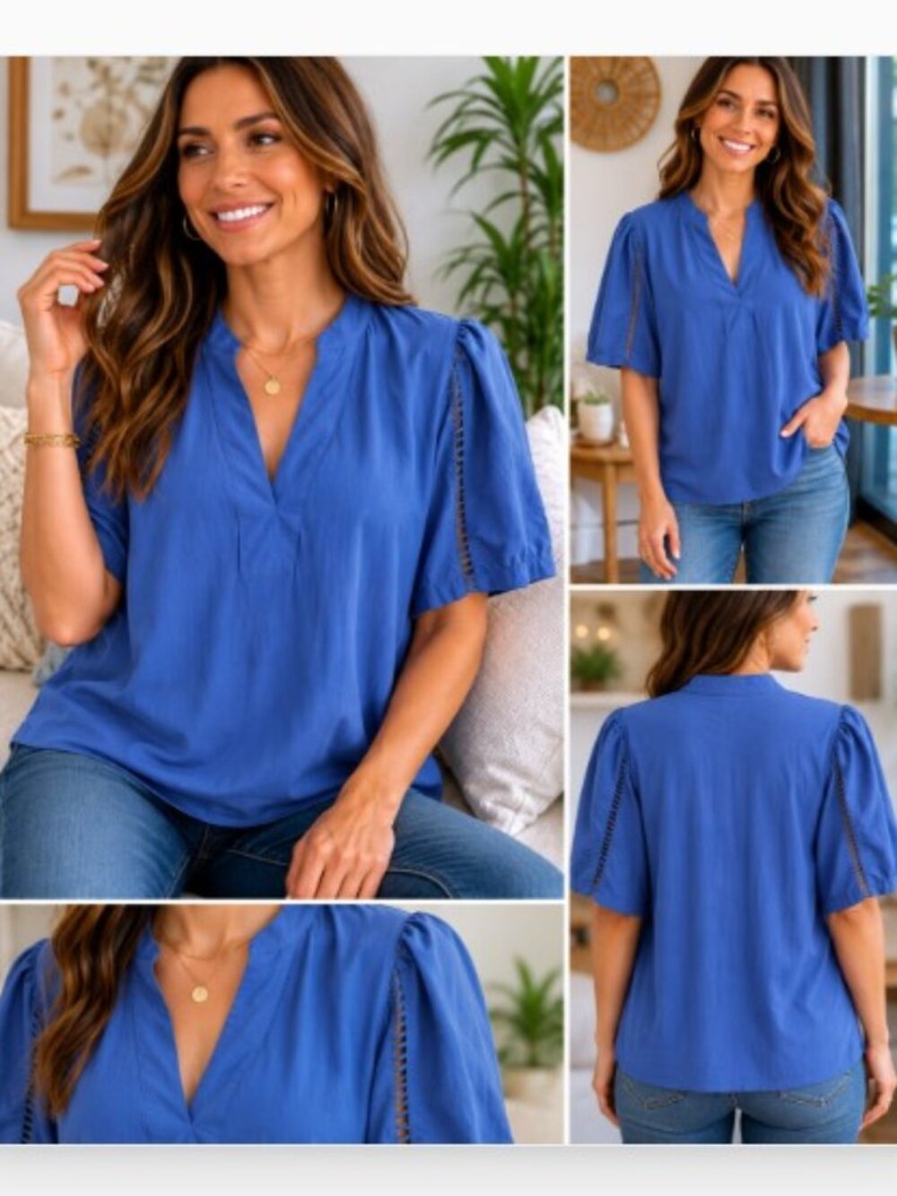 LOFT Cornflower Blue Detailed Sleeve Pull-over Top, Size Large *EPOC